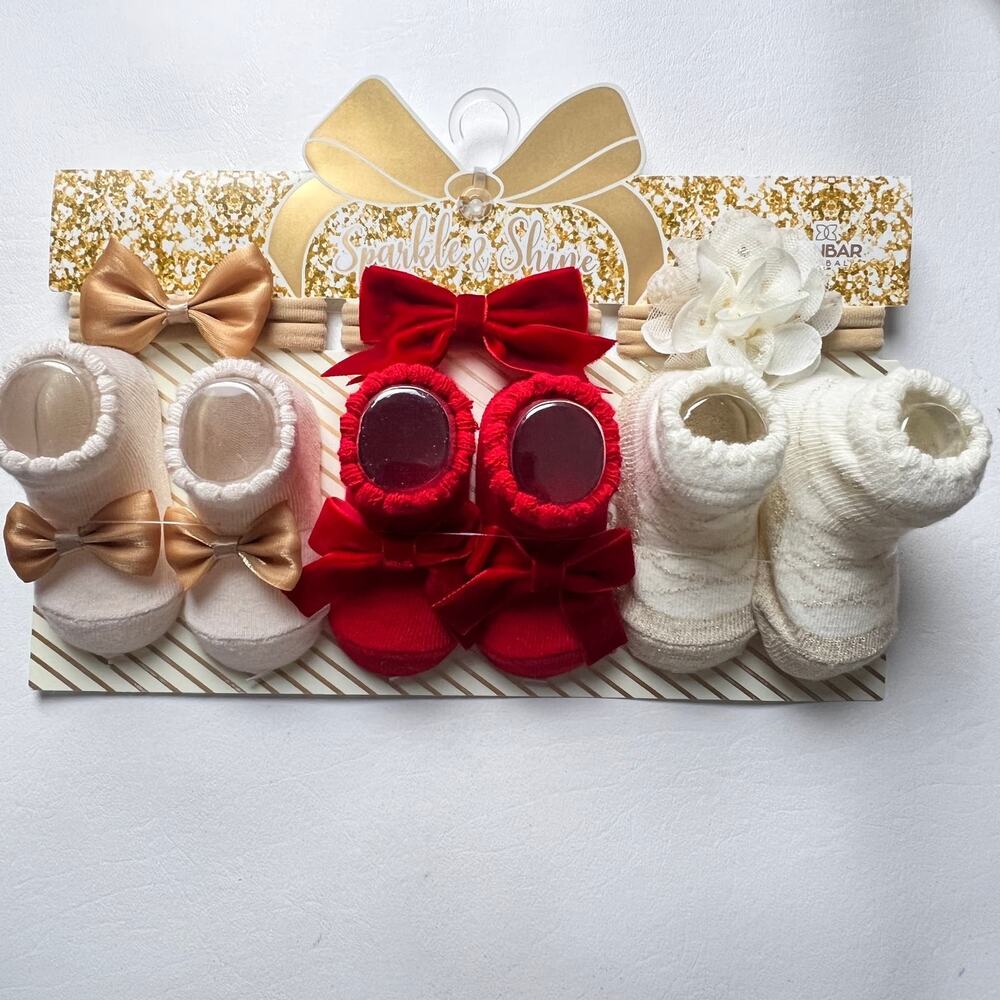 Danbar Global Sparkle Shine Baby Girl Matching Chic Socks and Hair Bow Headband